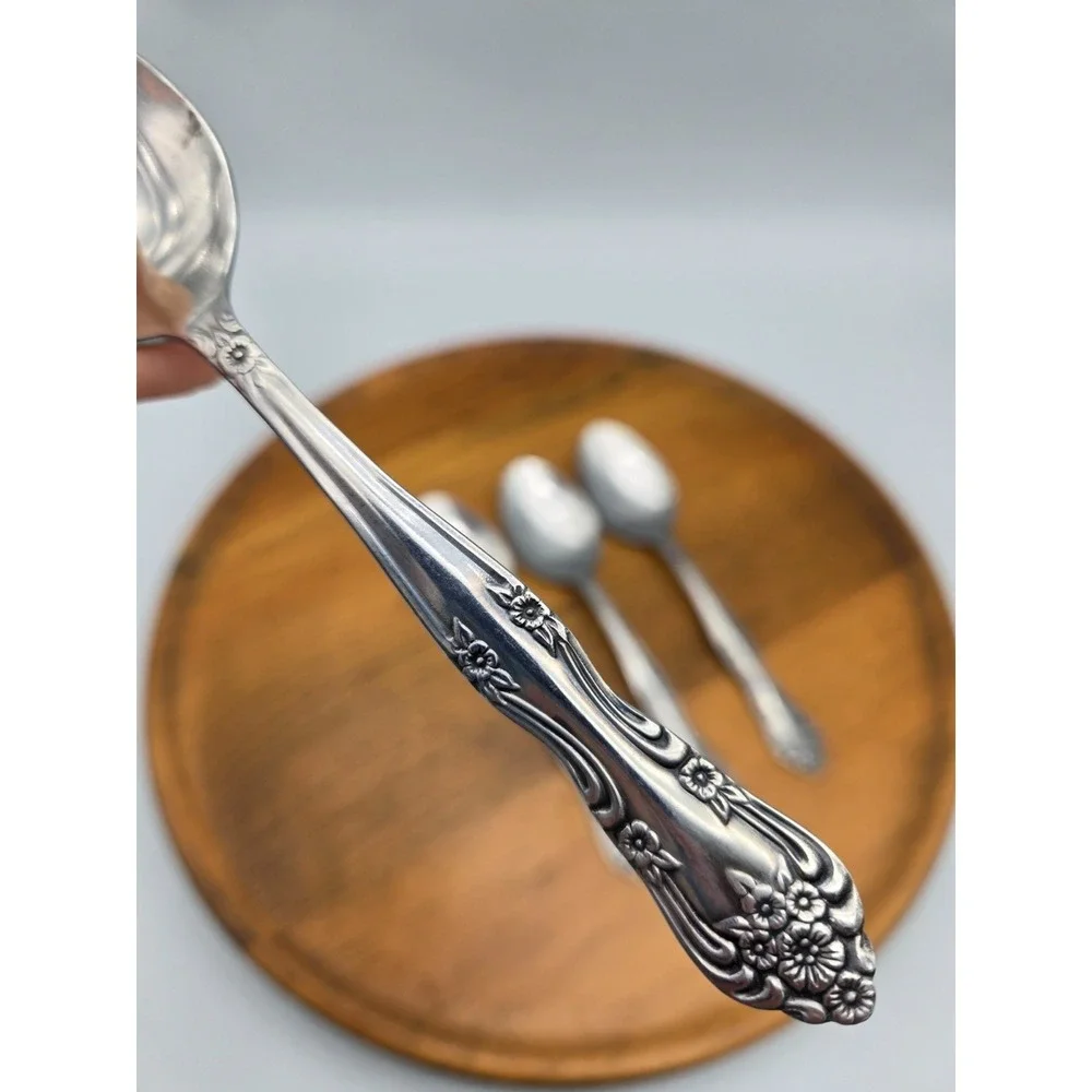 Vintage Rogers Dream Rose Lot of 4 Teaspoons Stainless‎ Steel Flatware Taiwan 6